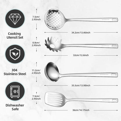 18/8 Stainless Steel Cooking Utensils Set of 4, Dishwasher Safe2