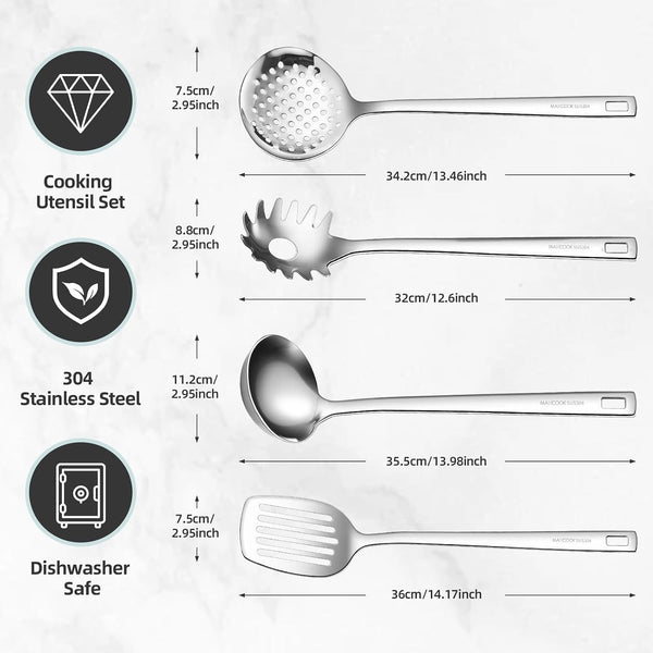 18/8 Stainless Steel Cooking Utensils Set of 4, Dishwasher Safe2