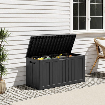 Outdoor Storage Box, Resin Deck Boxes Indoor and Outdoor, Waterproof Storage Box Lockable Lid (Black, 85 Gallon)5