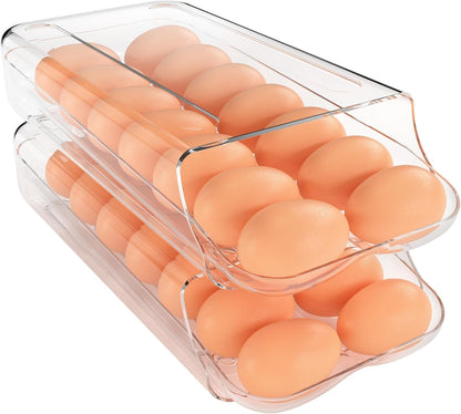 Egg Holder for Fridge, Automatic Rolling Egg Container, Clear, 2Pack1