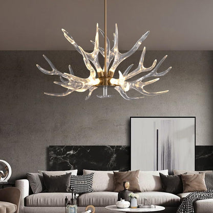 Resin Antler Chandelier, 9-Light Deer Horn Pendant Light Fixture for Living Room Bedroom Dining Room Kitchen (Gold)1