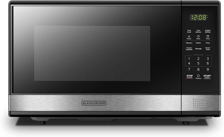 BLACK+DECKER Microwave Oven Countertop, 1.1 Cu.Ft, 1000W, Stainless Steel | Push-Button Door, Child Safety Lock, 6 Auto Cook Presets, 10 Power Levels