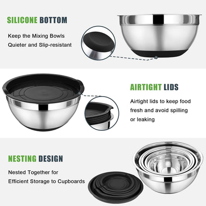 Mixing Bowls with Lid Set, Nesting Bowl for Storing, Black5