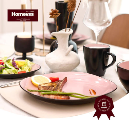 Stoneware Square 16Pc Dinnerware Set, inside Shiny Rose + outside Matte Black7