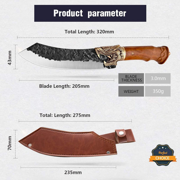 Butcher Knife Forged in Fire Knives Outdoor Camping Knife Curved Boning Knife with Sheath Filet Knife for Fishing Carbon Steel Meat Cleaver Knife for Kitchen BBQ Gift Collection7