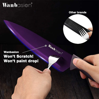Purple Professional Kitchen Knife Chef Set, Stainless Steel, Dishwasher Safe with Covers2