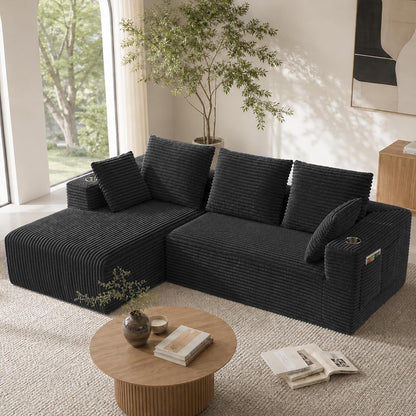 95"Boneless Couch, L Shaped Couch with Chaise & Cup Holders & Pocket1