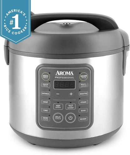 Professional Digital Rice Cooker, 10-Cup (Uncooked) / 20-Cup (Cooked), Multicooker, Slow Cooker, Steamer, Oatmeal Cooker, Egg Cooker, STS, 5 Qt, Gray, ARC-5200SG2