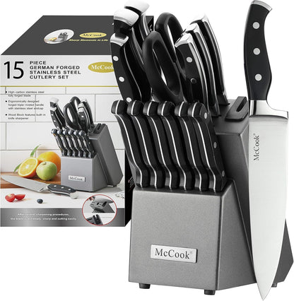 ® Knife Sets,German Stainless Steel Kitchen Knife Block Set with Built-In Sharpener1