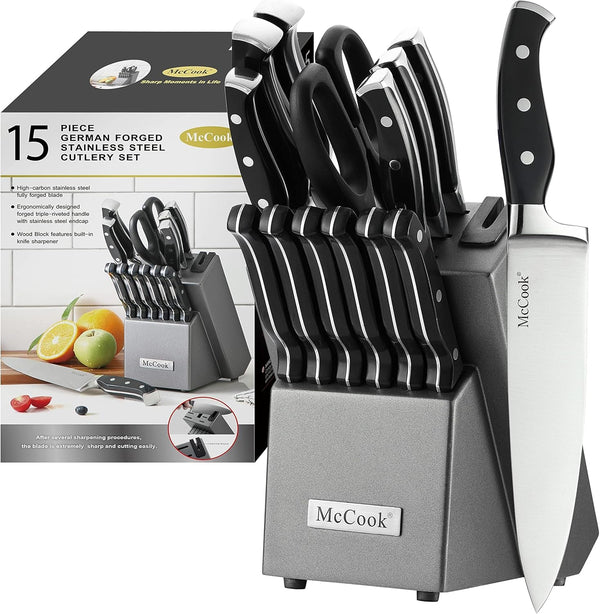 ® Knife Sets,German Stainless Steel Kitchen Knife Block Set with Built-In Sharpener1