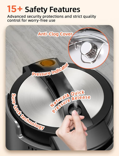 Duet Electric Pressure Cooker & Air Fryer Combo W/Probe, 450-In-1 | Slow Cooker & Grill, Integrated Digital Temp Probe, 6Qt SS Pot, Adjustable High/Low Pressure, Built-In Sure-Lock Safety Tech7