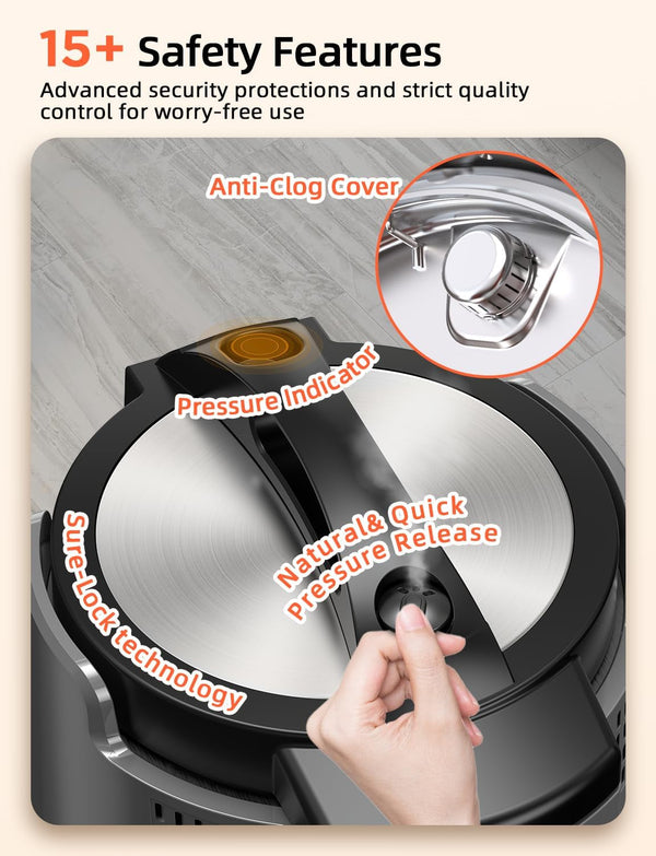 Duet Electric Pressure Cooker & Air Fryer Combo W/Probe, 450-In-1 | Slow Cooker & Grill, Integrated Digital Temp Probe, 6Qt SS Pot, Adjustable High/Low Pressure, Built-In Sure-Lock Safety Tech7