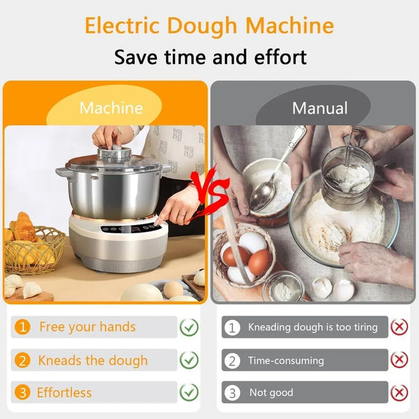 Electric Dough Maker Machine with Fermentation Function,Gray,7L | Large Capacity Household Dough Mixer, 304 Stainless Steel, Microcomputer Timing, Front Touch Panel2
