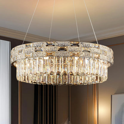 Morden Crystal Chandeliers for Dining Room 8 Lights Gold Chandelier round Crystal Chandelier Pendant Light Fixture Kitchen Island Entryway Living Room 23" D X 8.7" H1