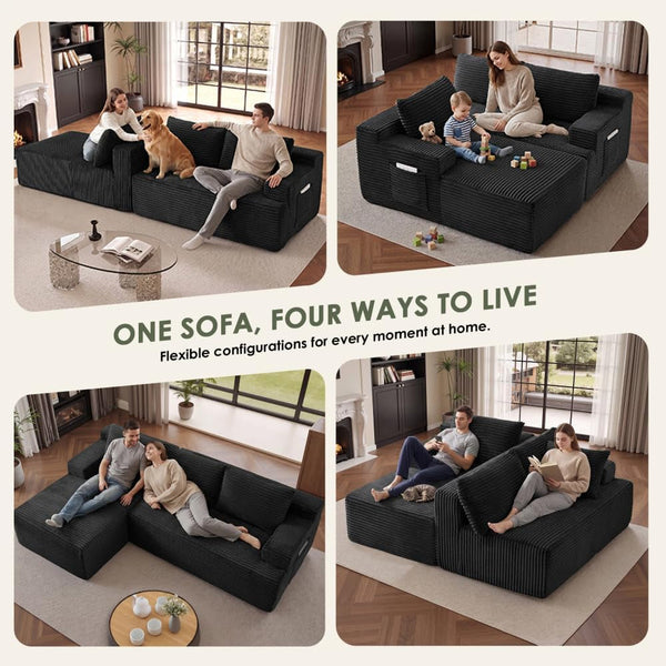 96" Sectional Couches for Living Room Cloud Couch Sofa with L-Shape Upholstered Boneless Couchs Modern Modular Sectional Couch with Chaise3