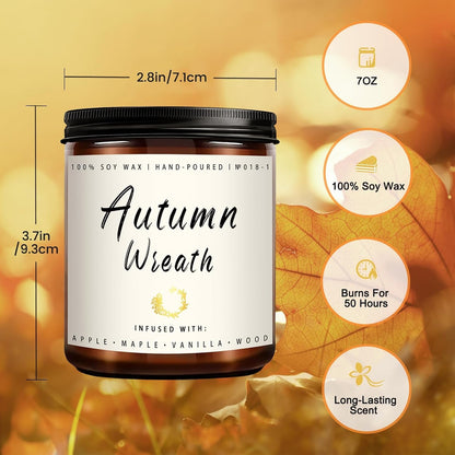 Fall Candle Set | 4 Pack Scented Candles for Home - Candle Gifts for Women Men, Soy Candles Home Scented | Autumn Fragrance of - Apple Pie/Cinnamon/Harvest/Wreath2