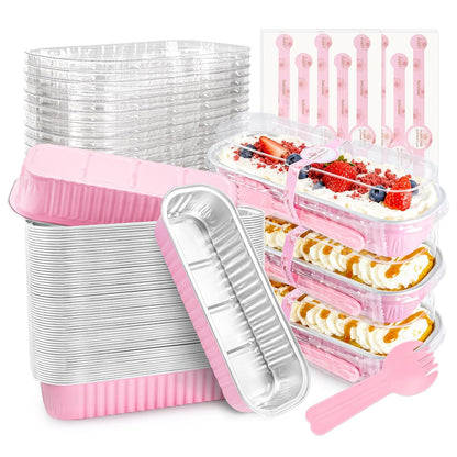Mini Loaf Pans with Lids, 50 Pack Pink 6.8Oz for Party Favors | Fits Tartlets, Pudding Desserts, Loaf Slices and Sweet Samples; Single-Base Workflow Helps Limit Dish Handling.1