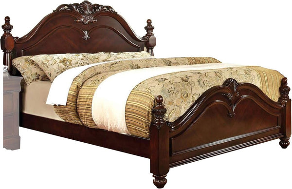 Traditional Style Eastern King Wooden Bed with Floral Carvings, Brown1