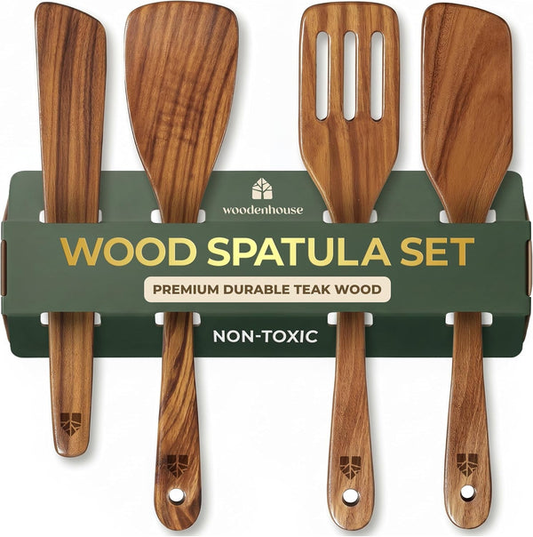 Wooden Spatula for Cooking, Teak Wood Set of 4 for Non Stick Frying Pan1