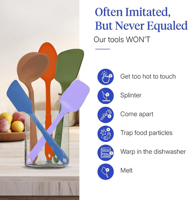 : Get It Right 5 Piece Silicone Ultimate Kitchen Utensils Set - Ladle, Spatula, Flip, Spoon & Spoonula - Non-Toxic Cooking Utensils for Nonstick Cookware, Cooking and Baking - Mediterranean5