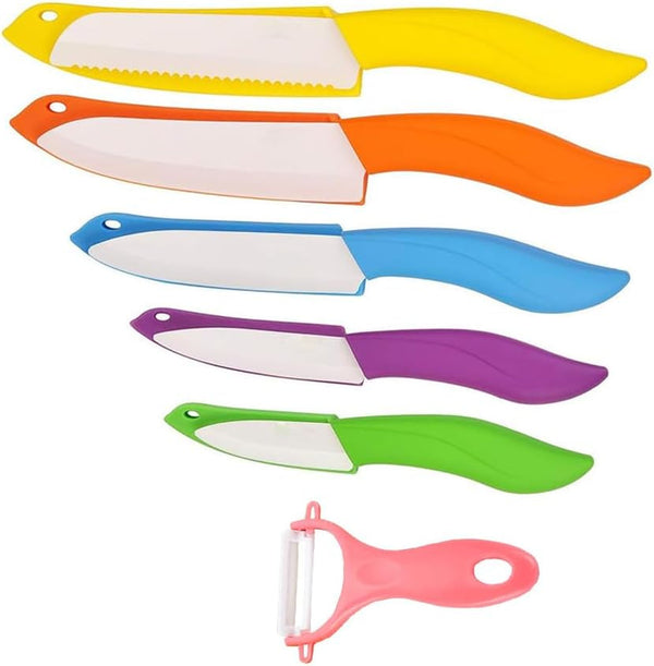 Ceramic Knife Set 6 Piece Ceramic Knives Colored with Cover Kitchen Knife Set Include Peeler 3 Inch Paring Knife Bread Knife 6 Inch Small Chef Knife1