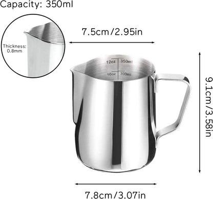 Stainless Steel Milk Frothing Pitcher Cappuccino Pitcher Pouring Jug Espresso Cup Creamer Cup for Latte Art, 12 Ounce (350 ML)5