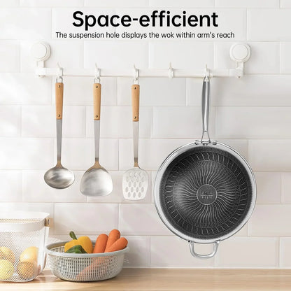 13.4" Stainless Steel Wok Honeycomb Cooking Wok with Spatula Nonstick Wok with Lid Skillet with Handle Flat Bottom Stir-Fry Pan for Electric Induction Gas Stoves4