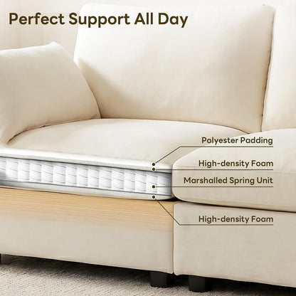 Sectional Cloud Couch for Living Room, Spring Cushion Seating, L Shaped Convertible Modular Sofa with Ottoman, Beige7