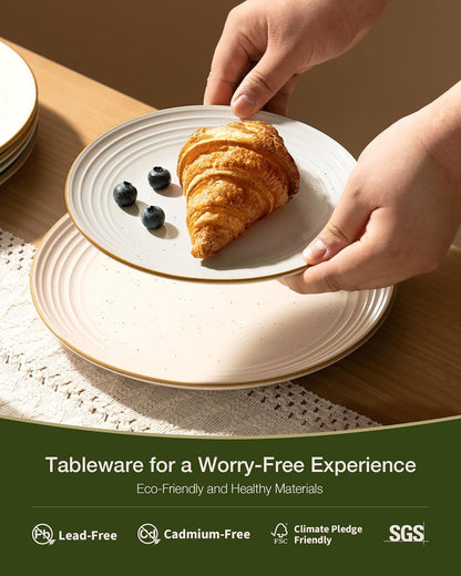 Jupiter Plates and Bowls Sets with Rim, Stoneware Dinnerware for 43
