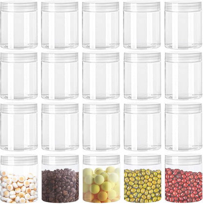 20 Pack 4Oz Clear Plastic Jars with Lids,115Ml Wide-Mouth Refillable Storage Containers,Empty round Containers for Candy,Beads,Lotion,Slime Making and Food Storage1