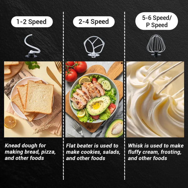 Stainless Steel 6-Speed 5.3QT Stand Mixer | 400W Motor, 5.3QT Bowl, Tilt-Head Design. Dough Hook, Beater & Whisk. for Bread, Cakes & Dough3