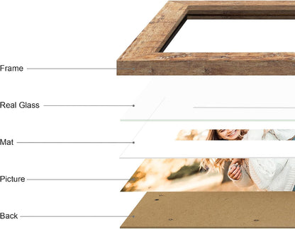 8X12 Picture Frame Set of 2, Rustic Brown Wood Frame with High Definition Glass, Display Pictures 6X8 with Mat or 8 X 12 without Mat for Horizontal or Vertical Tabletop and Wall Mounting3