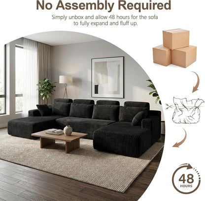 Boneless Couches for Living Room 134" U-Shape Oversized with Chaise, Modern Modular Sectional Comfy Floor U-Shape Cloud Couch, Deep Seat, No Assembly Required (Black)6