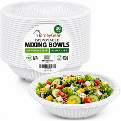 Disposable Plastic Mixing Bowls, 20 Pack, 40 Oz Large Heavy Duty Bowls, Microwave Safe, BPA Free, Durable for Mixing, Meal Prep, Salad, Baking & Food Prep (20)1