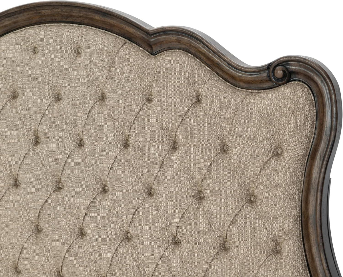 vintage-brown-oak-finish-formal-king-bed-1pc-traditional-bedroom-furniture-button-tufted-routed-edges