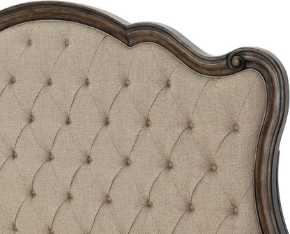 Vintage Brown Oak Finish Formal King Bed 1Pc Traditional Bedroom Furniture Button-Tufted Routed Edges5