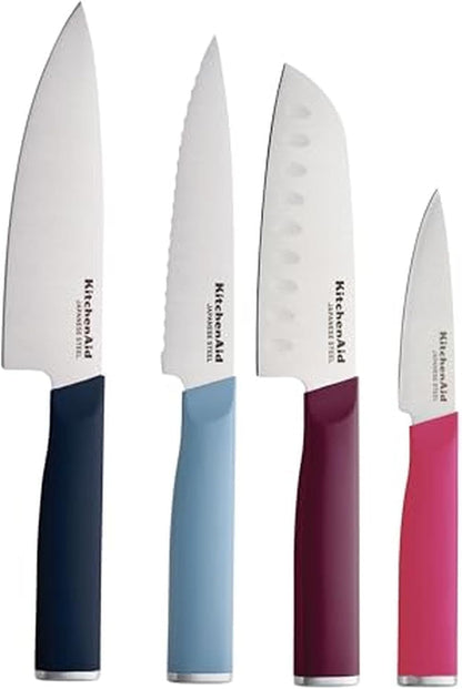 4-Piece Chef Knife Set with Blade Covers, 6-Inch Chef Knife, 5-Inch Santoku, 5.5-Inch Serrated Utility, 3.5-Inch Paring Japanese Steel, Assorted Colors1