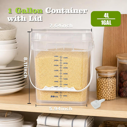 1Gallon Food Grade Square Plastic Bucket with Lid, Clear Airtight Storage Container, Reusable Pail for Kitchen Food Water Ice Cream Household Use (Transparent, 4Pcs)2