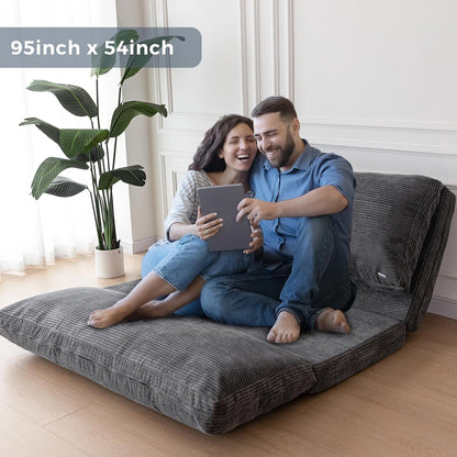 Folding Sofa Bed, Extra Thick and Long Floor Sofa Convertible Chair with Washable Cover, Floor Couch Lounge Bean Bag Bed for Living Room, Dark Grey, 54X91 Inch9