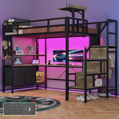 Twin Loft Bed with L-Shaped Gaming Desk, 6 Storage Drawers & Foldable Desk1