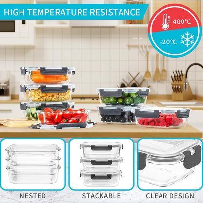 10 Pack Glass Meal Prep Containers, 22 OZ Glass Airtight Food Storage Containers with Lids, Pantry Kitchen Storage Containers for Lunch, Food Storage, Meal Prep, Lunch Bento Boxes4