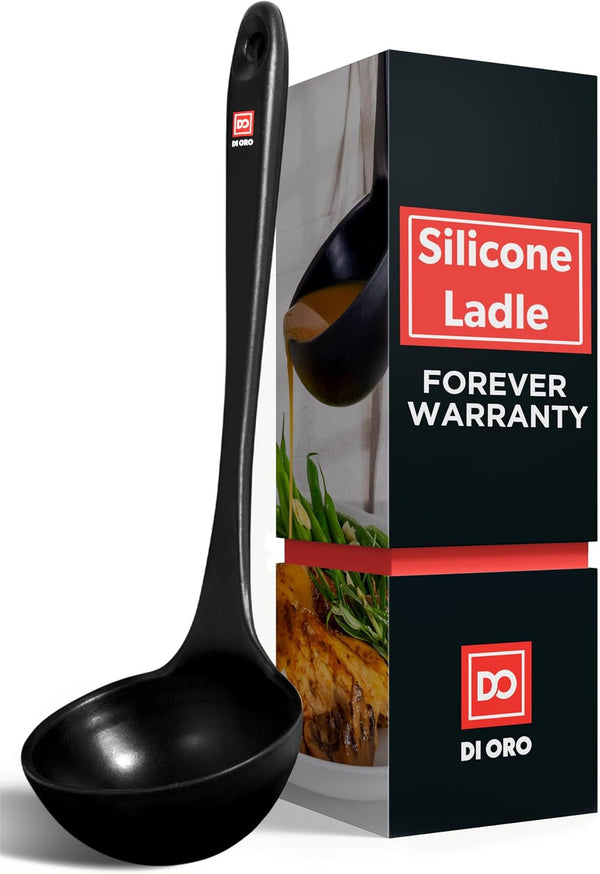 DI ORO Silicone Ladle - Soup & Serving, 600F Heat Resistant, Black1