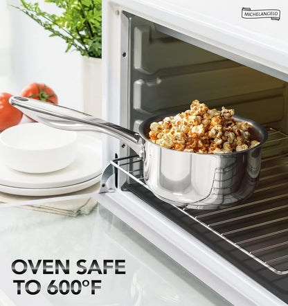 Tri-Ply Stainless Steel 4 Qt Saucepan with Glass Lid, 4 Quart Pot with No Coating, Even Heating, for All Cooktops & Induction Compatible - Silver4