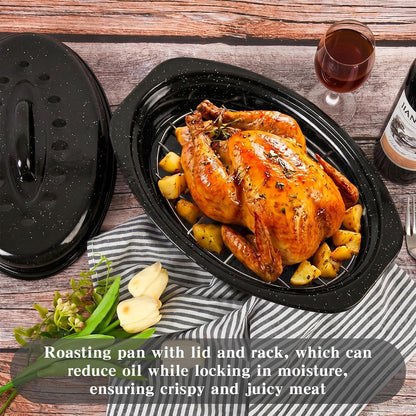 13 Inch Small Roasting Pan with Lid and Rack, Enamel Carbon Steel Roaster Pan, High Temperature Resistance and Dishwasher Safe, Cookware for Small Poultry & Vegetables5