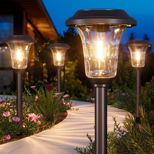 Solar Lights Outdoor, 6 Pack Metal Glass Solar Pathway Lights1
