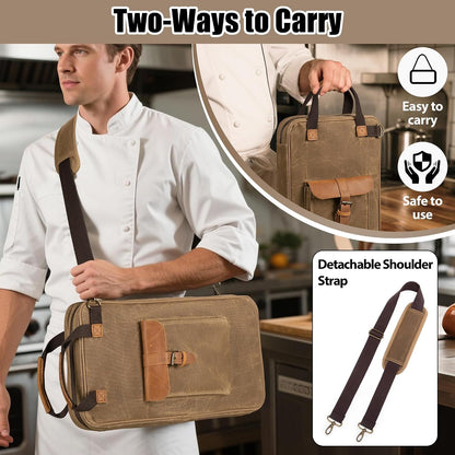 Chef Knife Bag, Waxed Canvas Chef Bag with 11 Slots & 2 Mesh Pockets6