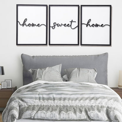 3D Wood Home Sweet Home Wall Art, Modern Home Sweet Home Sign for Large Living Room Wall Decor(Ready to Hang, Set of 3, 12X16 Inch, Framed)5