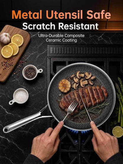 8 Inch Non Stick Frying Pans,Ceramic Nonstick Coating Skillet | Stainless Steel, Pfas/Pfoa/Ptfe-Free & Non-Toxic. Compatible with All Stovetops. Oven & Dishwasher Safe. Stay Cool Handle6