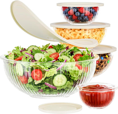 Glass Mixing Bowls with Lids Set - 5 Packs, Borosilicate Nesting Glass Bowls (3.7-2.1-1-0.5-0.2QT) for Baking, Salad, Meal Prep, Serving, Food Storage, BPA Free & Dishwasher Safe1
