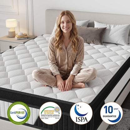 12 Inch Full Mattress Individually Wrapped Coil Hybrid, Cooling Knitted Cover & Ventilated Foam, Medium Soft with Targeted Body Support, Certified Fire-Resistant, Bed in a Box,White.4